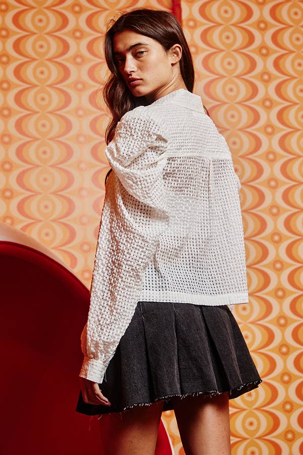 Sculpted Lace Cotton Shirt Blouse Top
