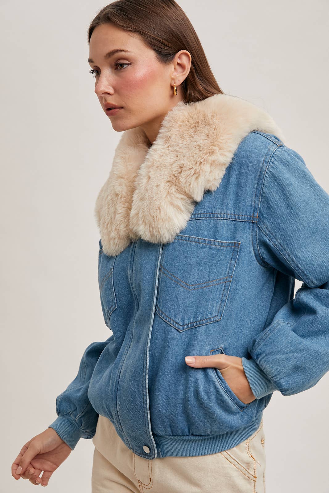 Faux Fur Denim Jacket