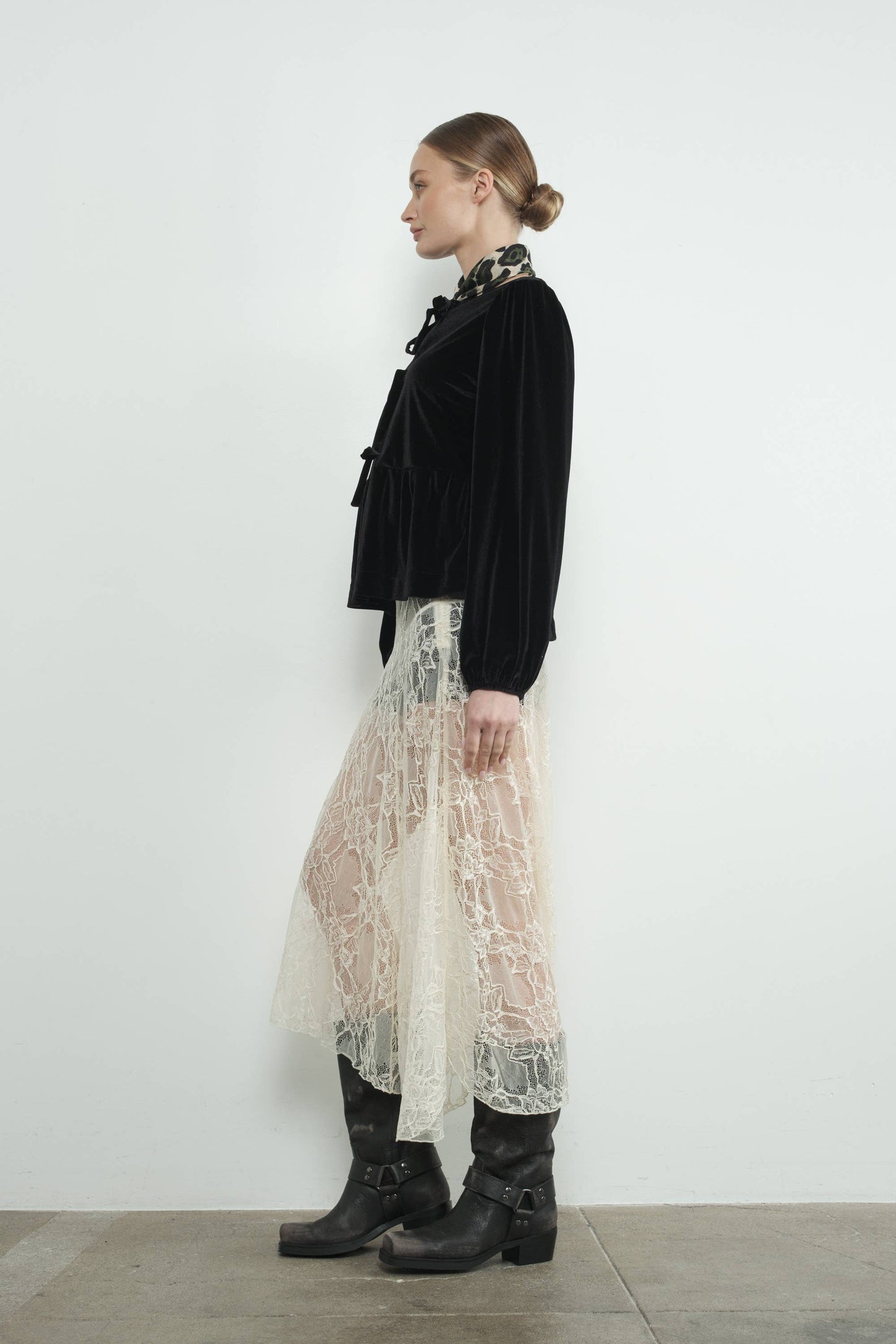 Velvet Tie Peplum Blouse