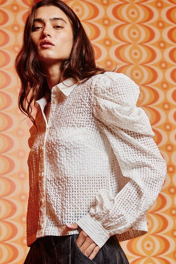 Sculpted Lace Cotton Shirt Blouse Top