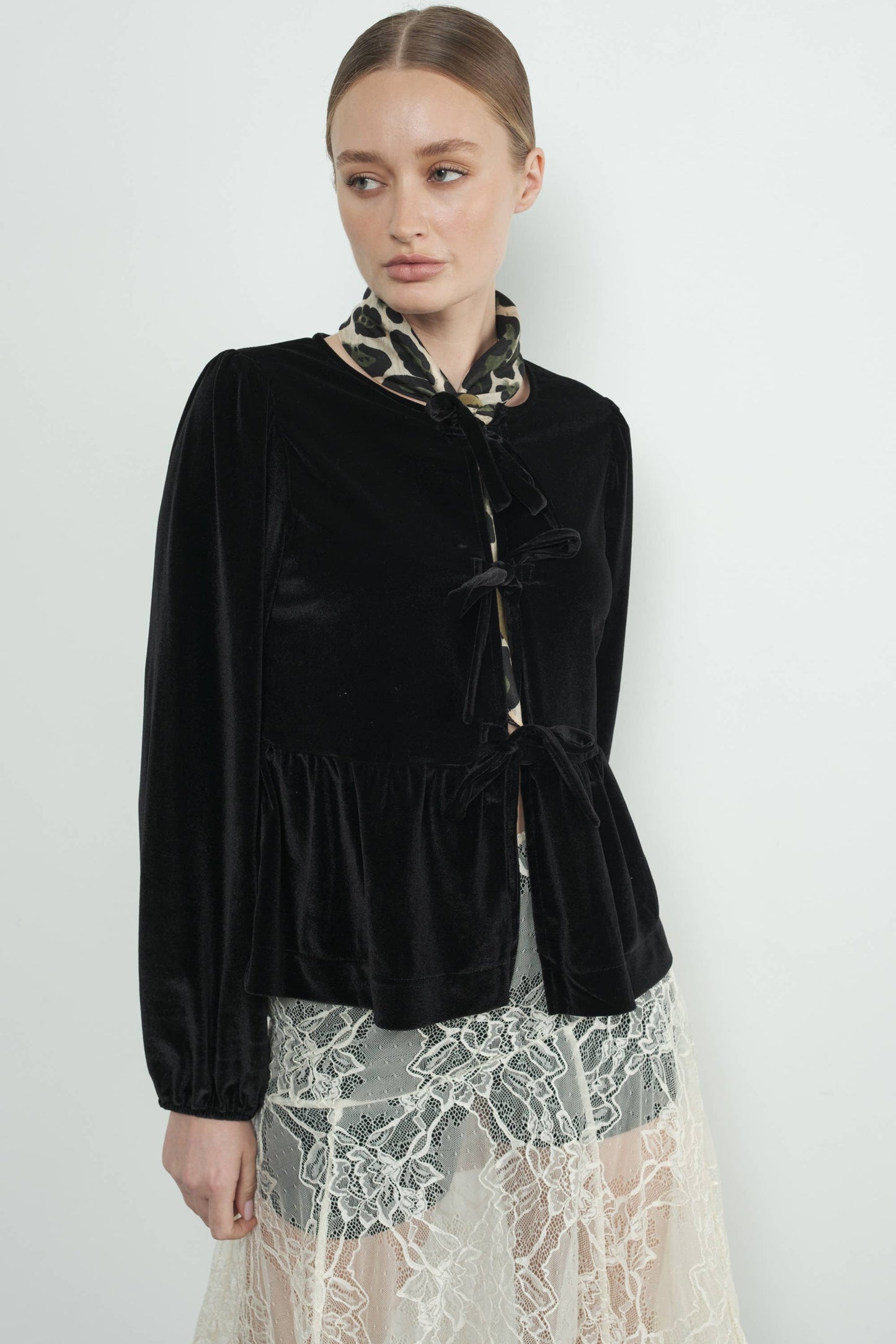 Velvet Tie Peplum Blouse