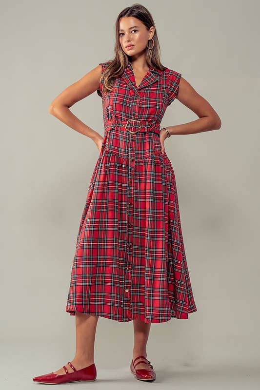 Tartan Plaid Gold Belted Dress
