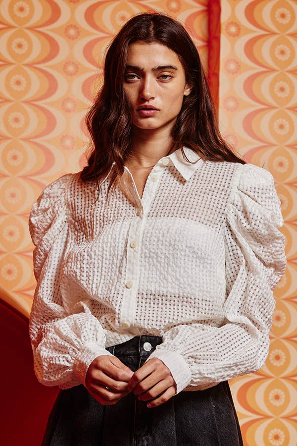 Sculpted Lace Cotton Shirt Blouse Top