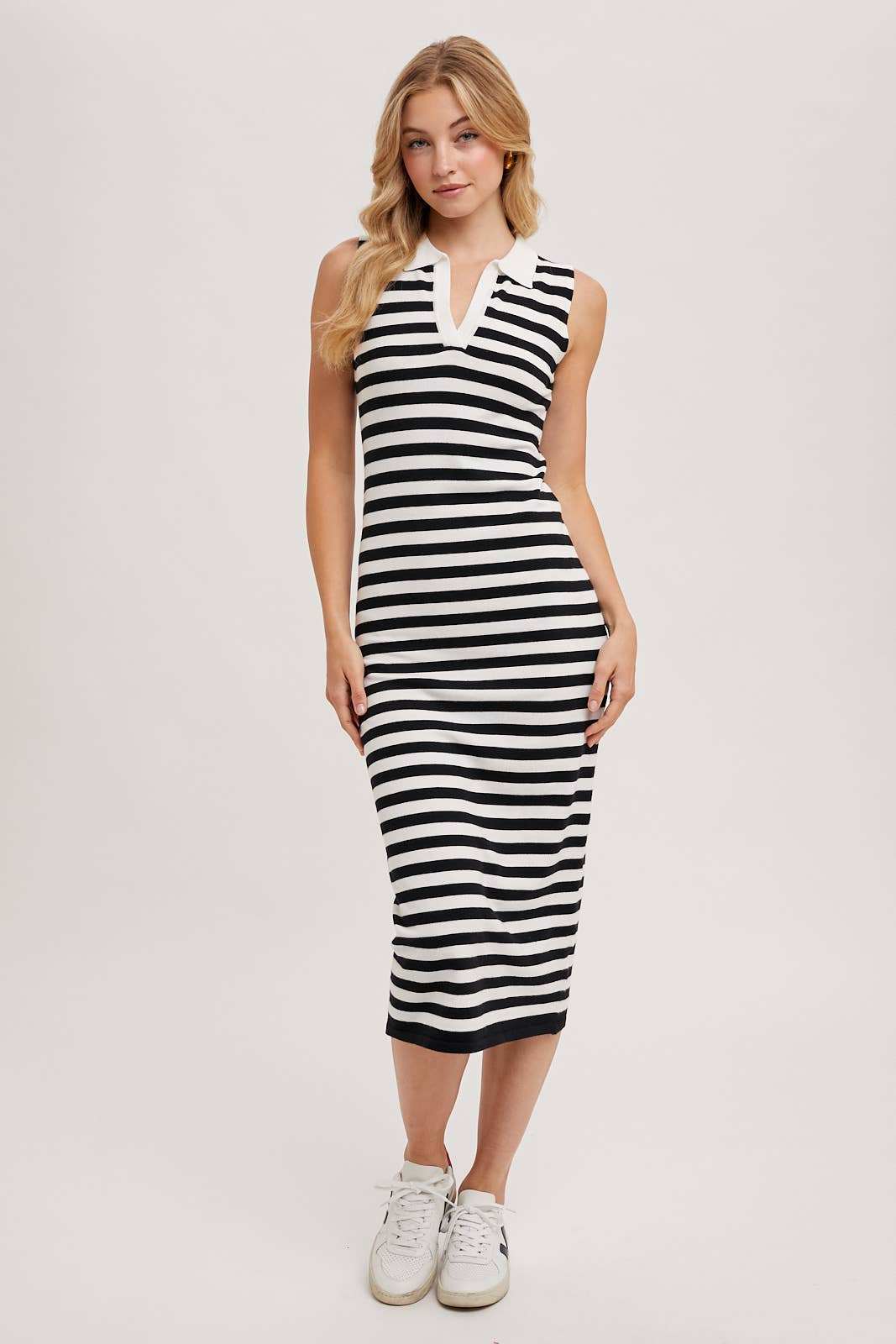 SLEEVELESS STRIPED CONTRAST MIDI DRESS
