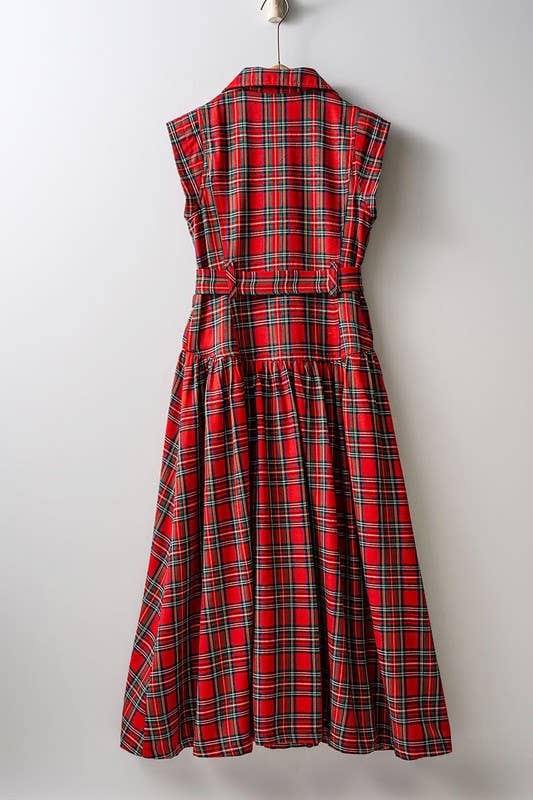 Tartan Plaid Gold Belted Dress