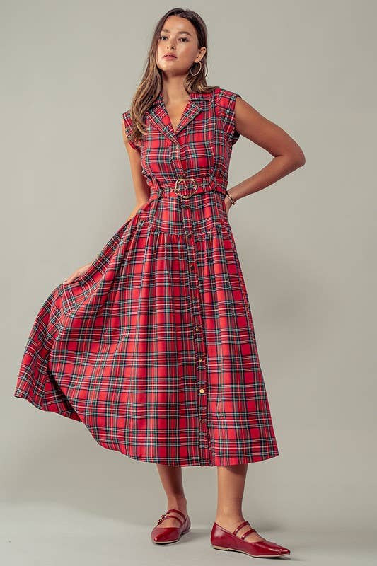 Tartan Plaid Gold Belted Dress