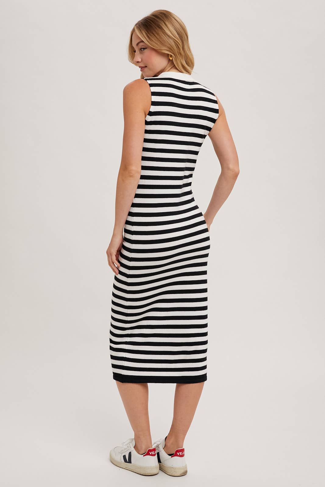 SLEEVELESS STRIPED CONTRAST MIDI DRESS