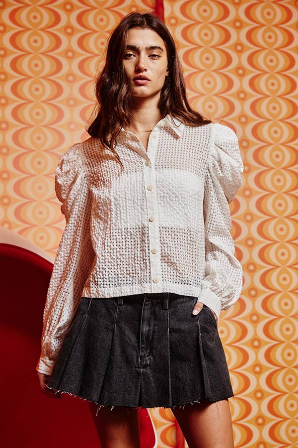 Sculpted Lace Cotton Shirt Blouse Top