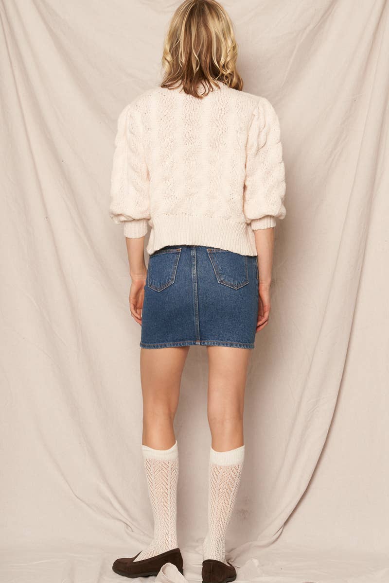 Cropped Flower Button Sweater Cardigan
