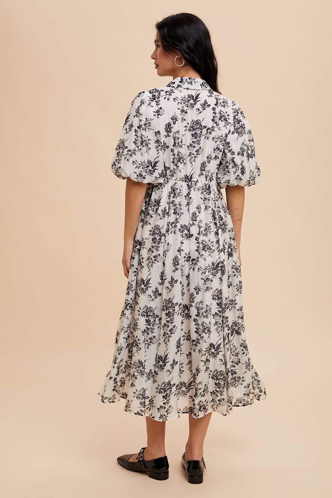 Floral Puff Sleeve Collared Maxi Dress