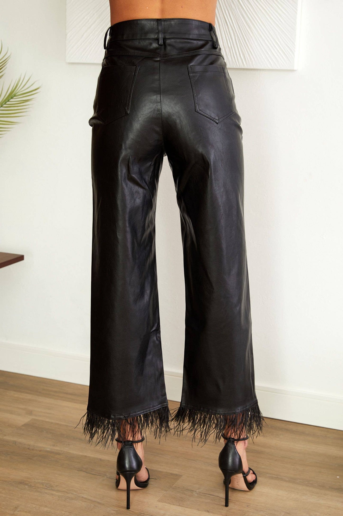 Vegan Leather Fringed Pants