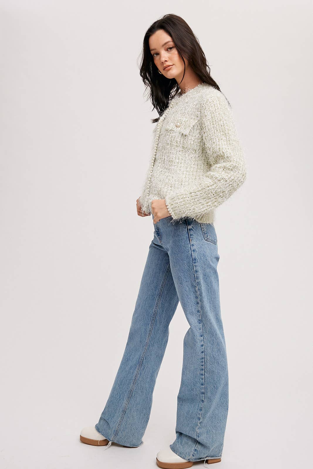 Pearl Button Sweater Jacket