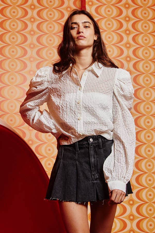 Sculpted Lace Cotton Shirt Blouse Top