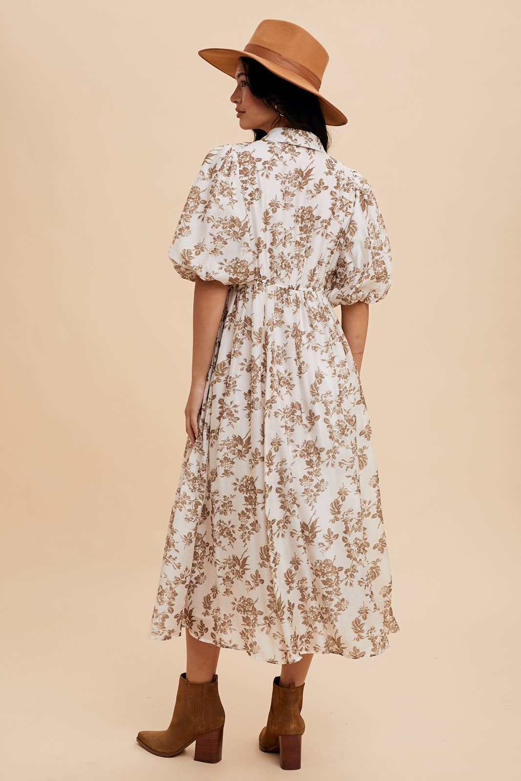 Floral Puff Sleeve Collared Maxi Dress