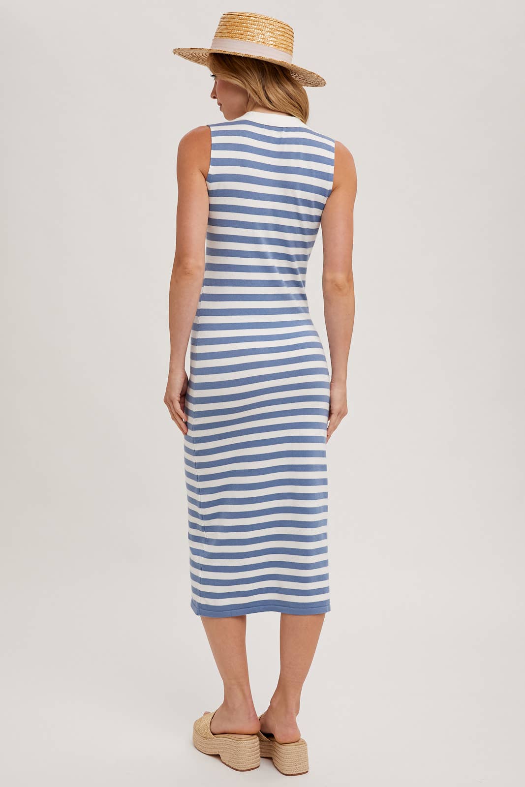SLEEVELESS STRIPED CONTRAST MIDI DRESS