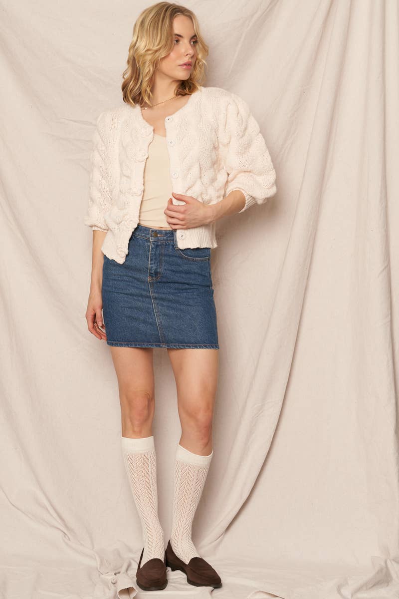 Cropped Flower Button Sweater Cardigan