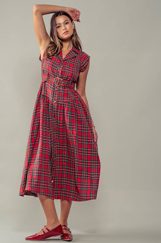 Tartan Plaid Gold Belted Dress