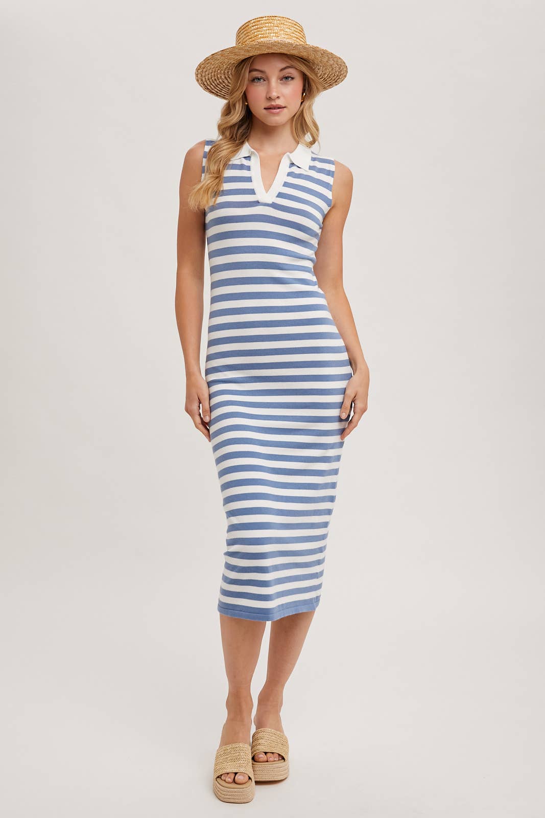 SLEEVELESS STRIPED CONTRAST MIDI DRESS