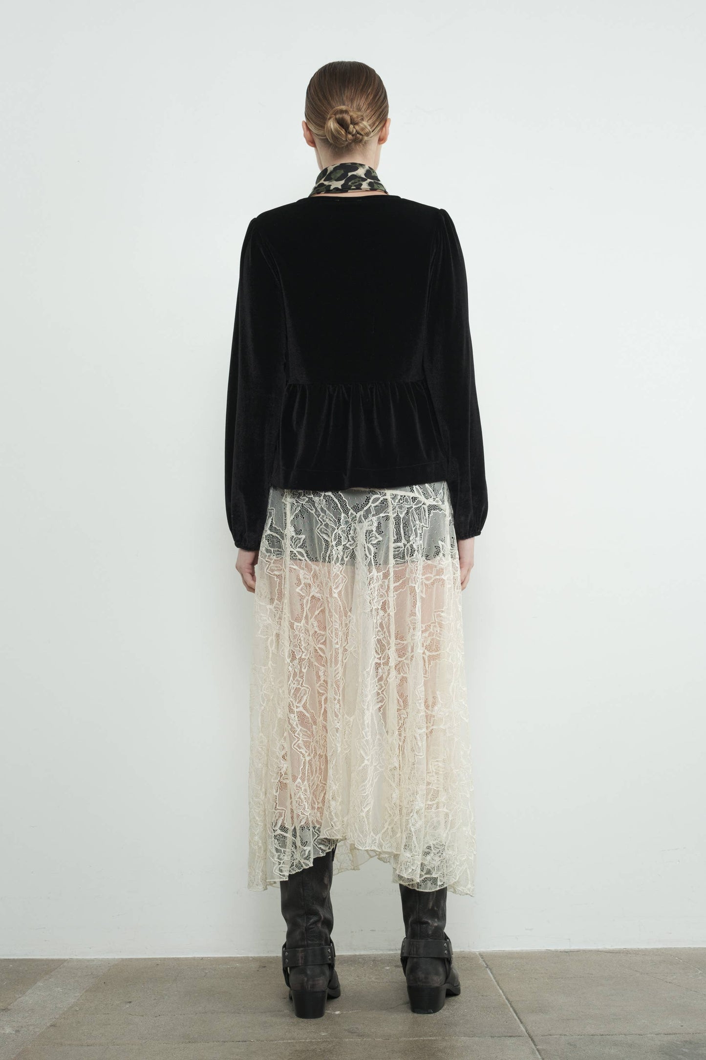 Velvet Tie Peplum Blouse