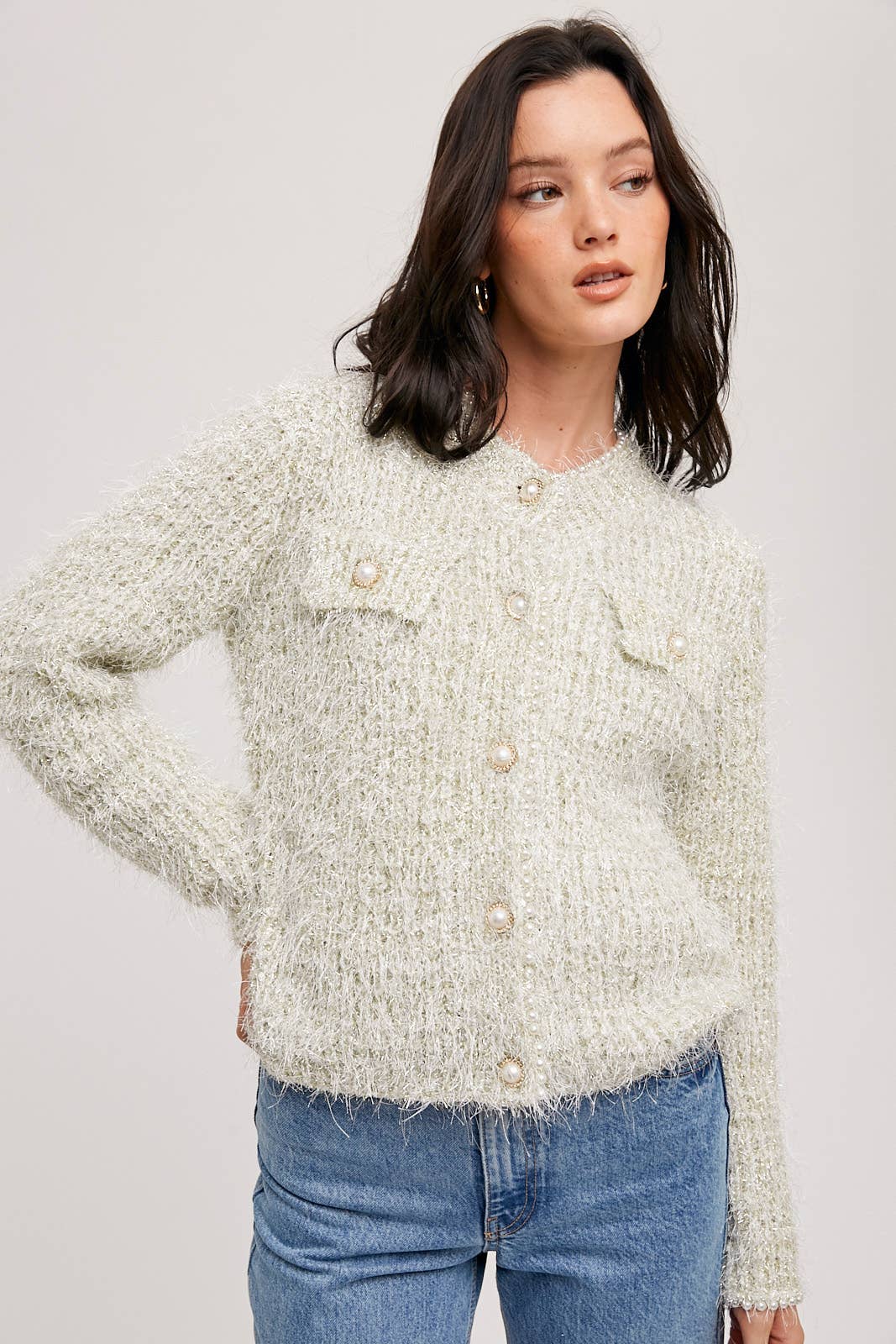 Pearl Button Sweater Jacket