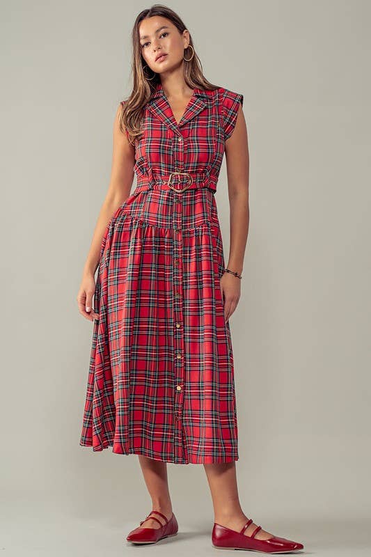 Tartan Plaid Gold Belted Dress