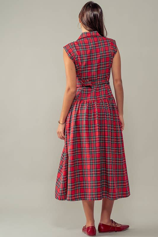 Tartan Plaid Gold Belted Dress