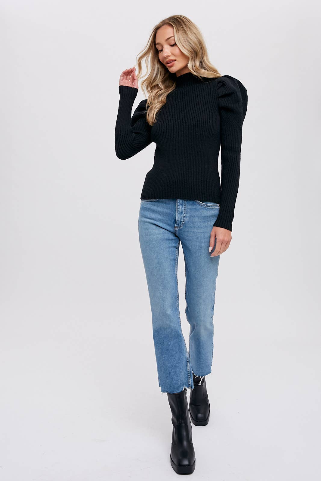 Puff Sleeve Mock Turtleneck