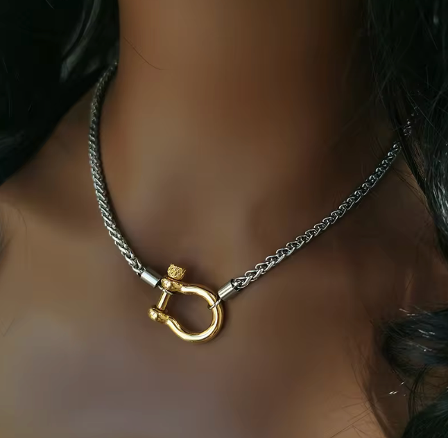 Carabiner Two Toned Horse Bit Necklace