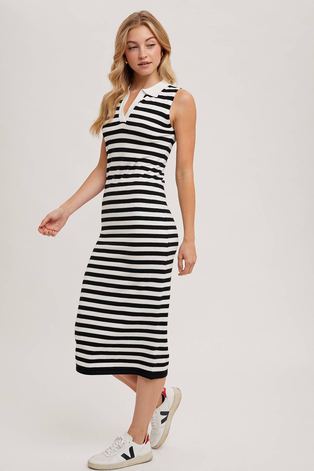 SLEEVELESS STRIPED CONTRAST MIDI DRESS