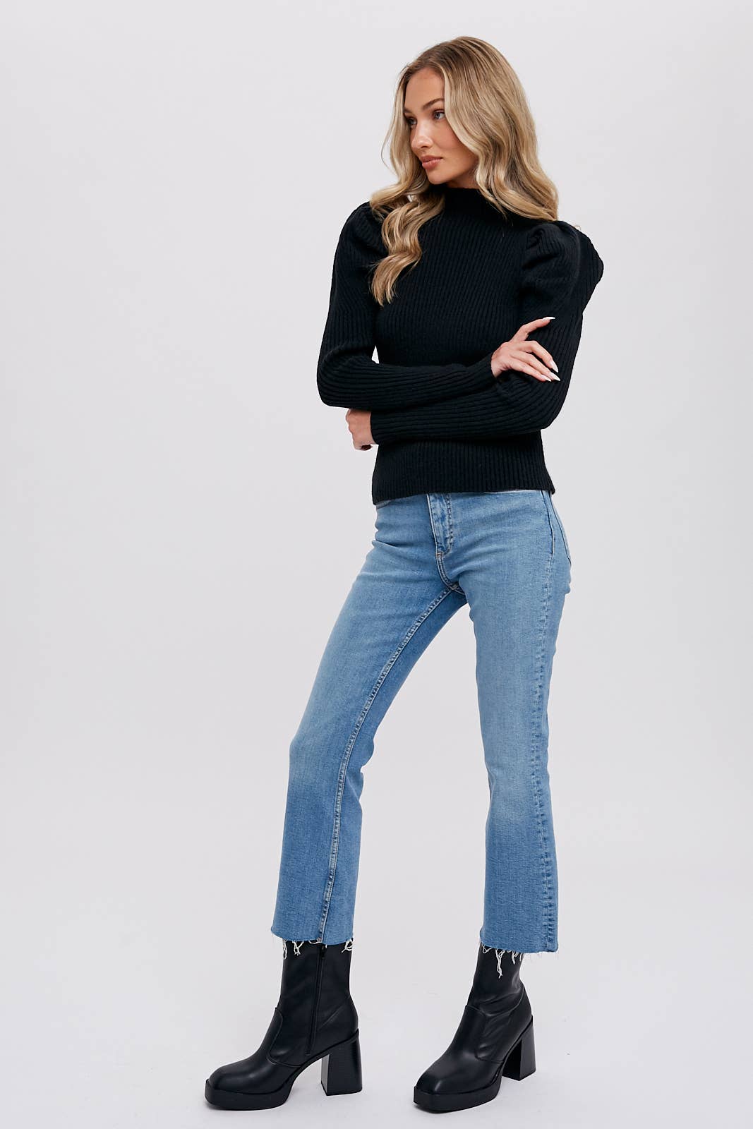 Puff Sleeve Mock Turtleneck