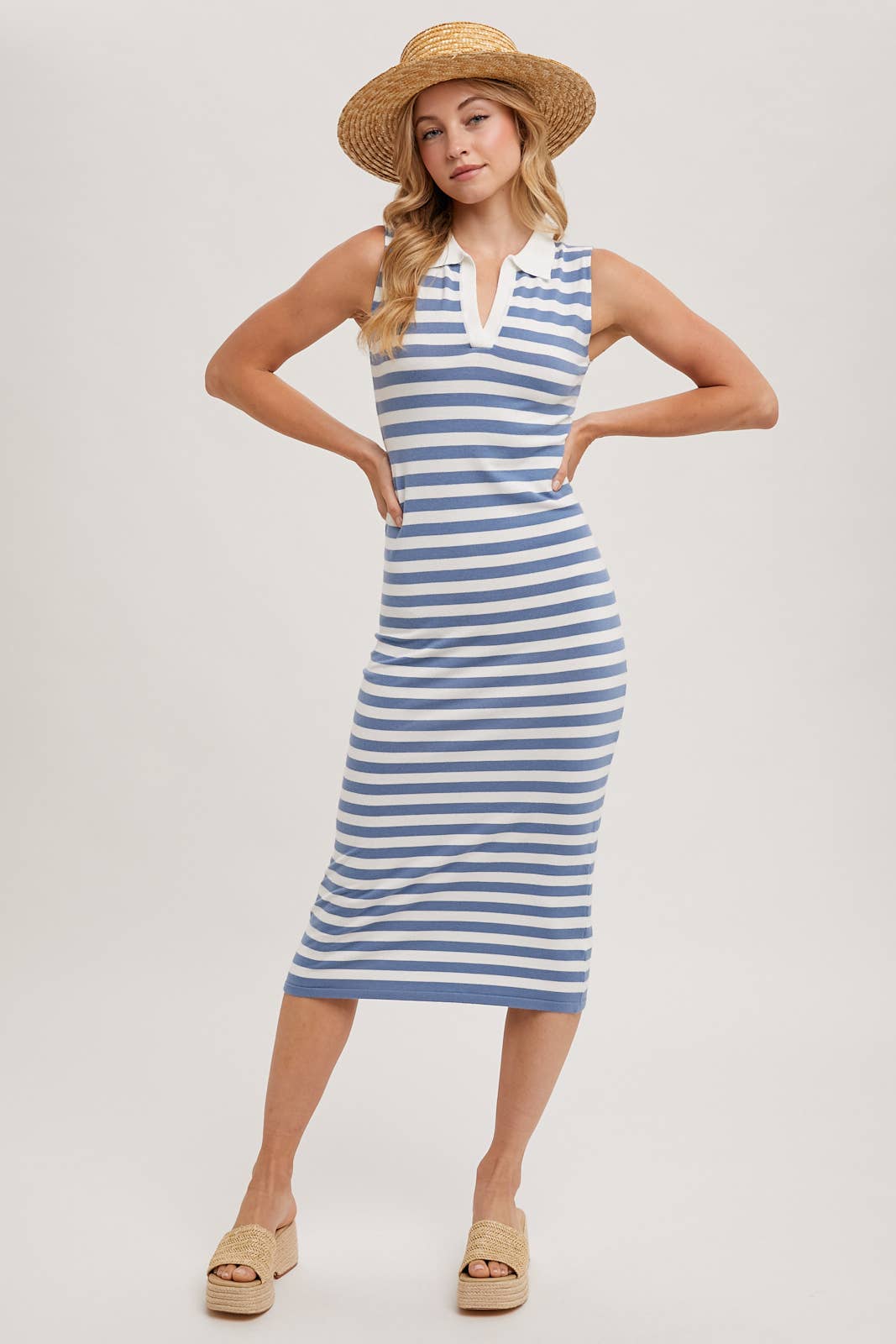 SLEEVELESS STRIPED CONTRAST MIDI DRESS GinnyMae Vintage SLEEVELESS STRIPED CONTRAST MIDI DRESS GinnyMae Vintage