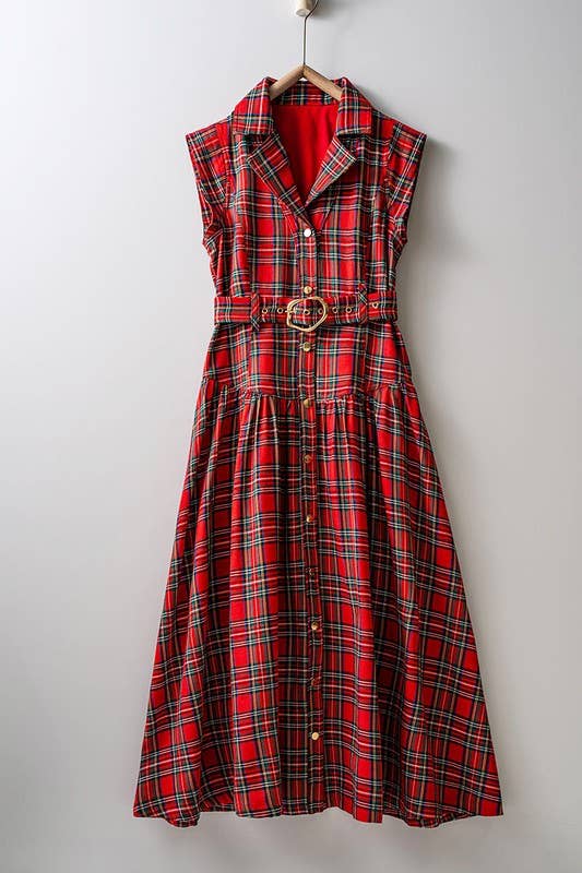 Tartan Plaid Gold Belted Dress
