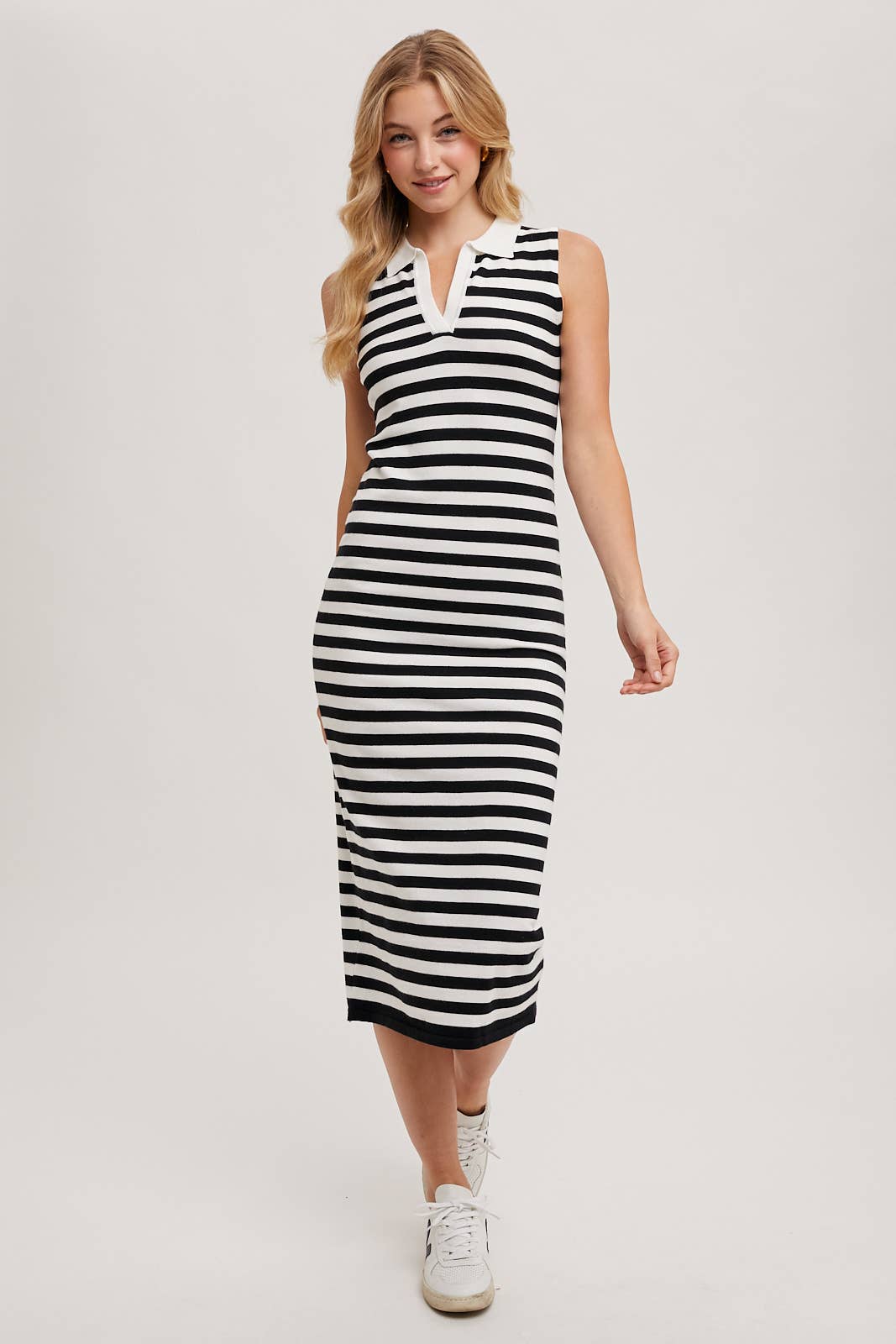SLEEVELESS STRIPED CONTRAST MIDI DRESS