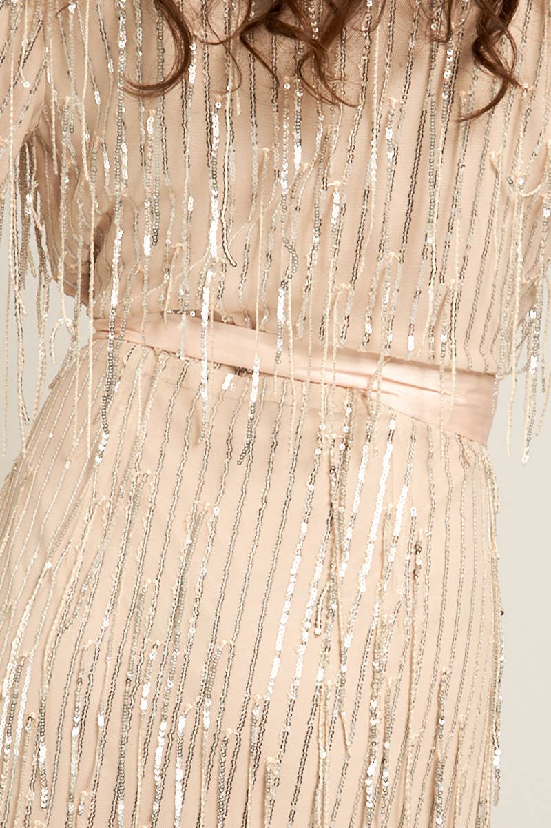 Sequin Fringe Mini Dress with Belt
