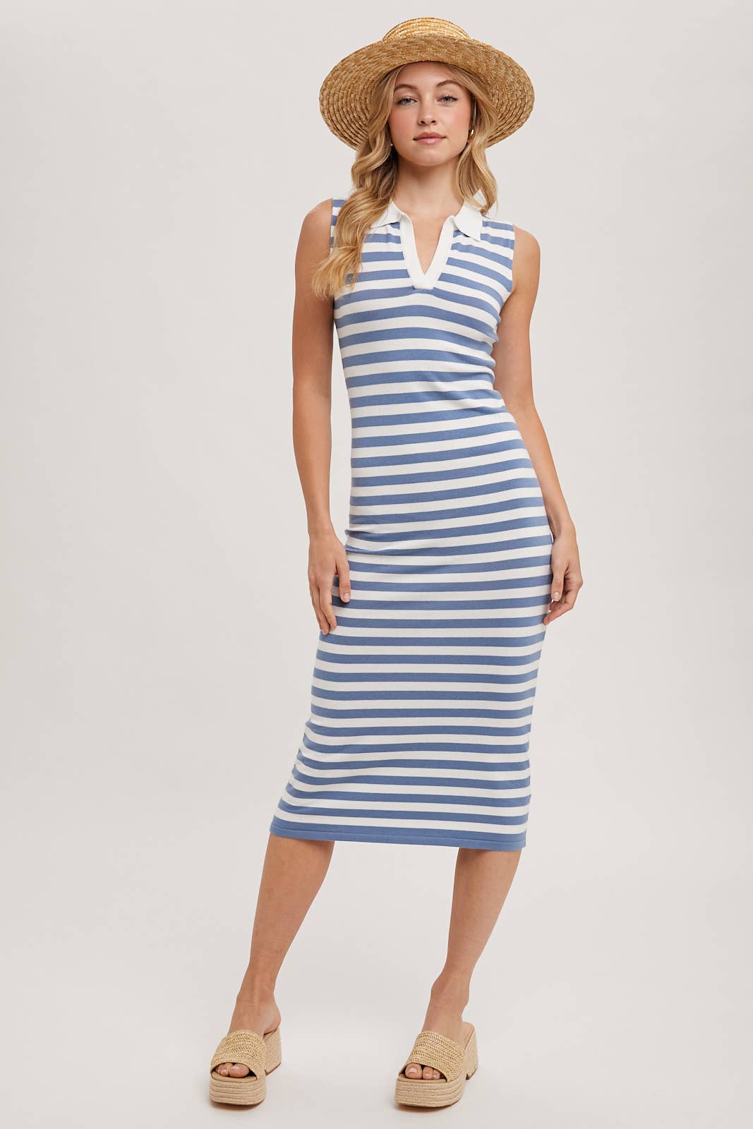 SLEEVELESS STRIPED CONTRAST MIDI DRESS