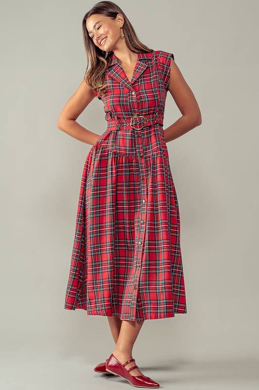 Tartan Plaid Gold Belted Dress