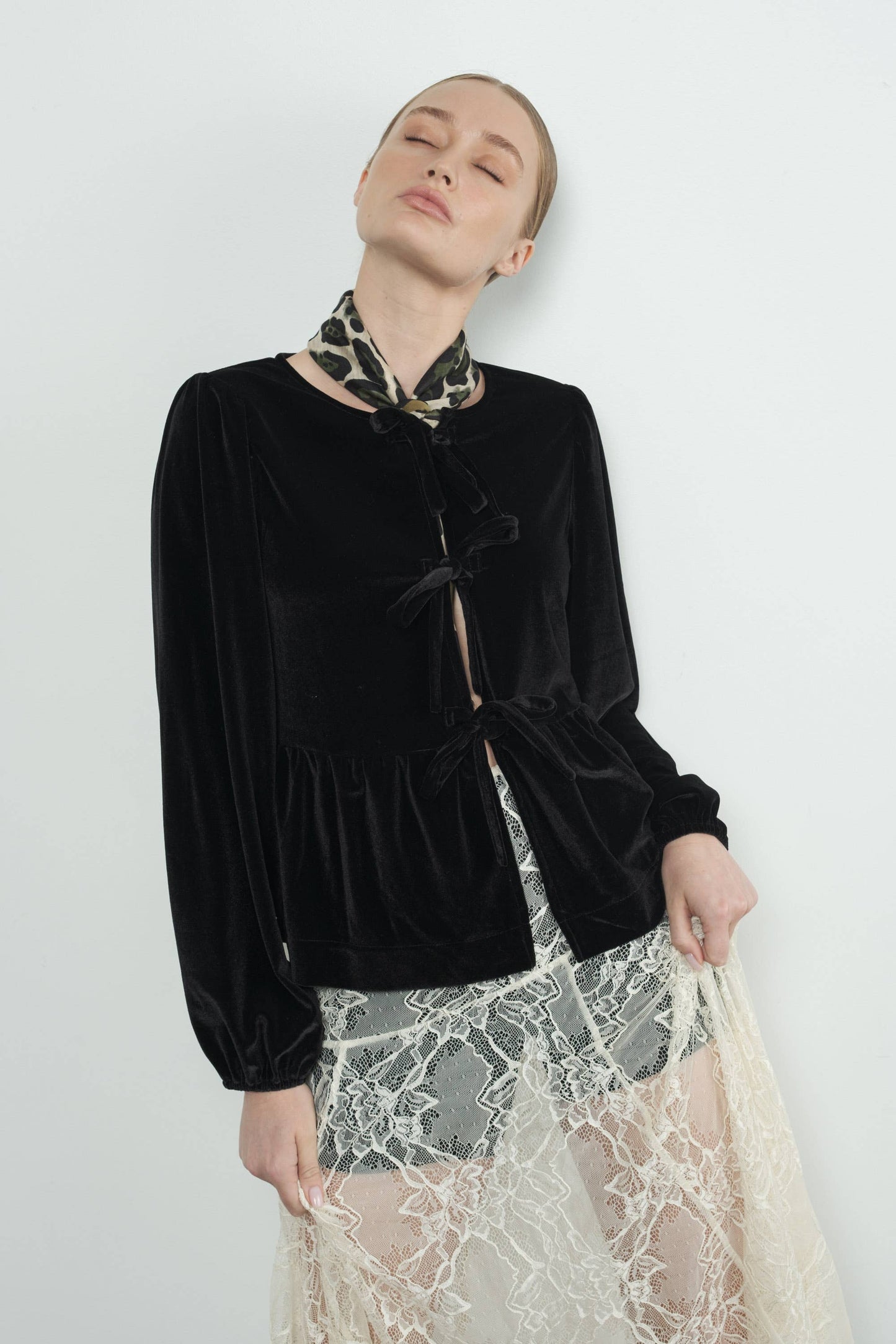 Velvet Tie Peplum Blouse