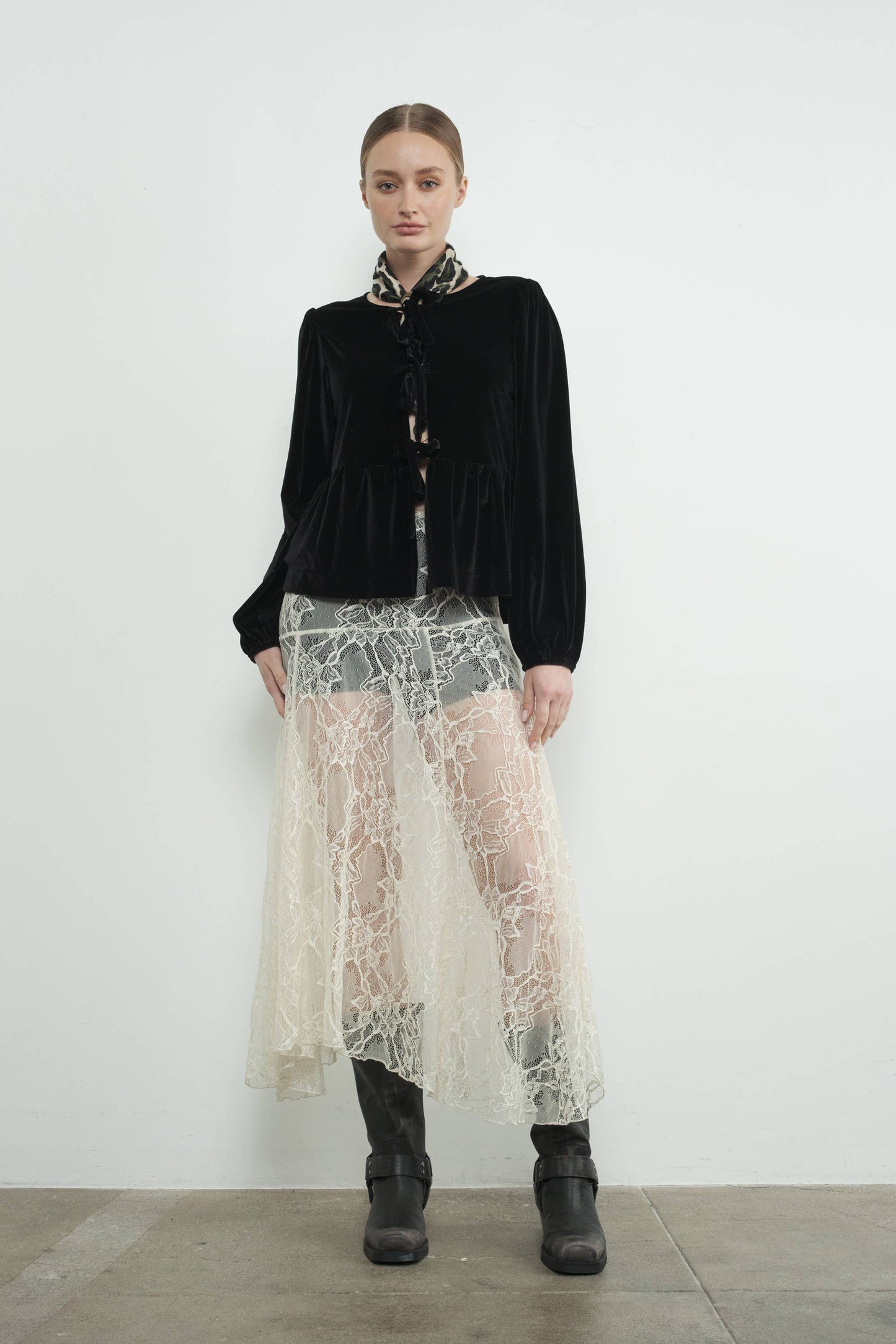 Velvet Tie Peplum Blouse