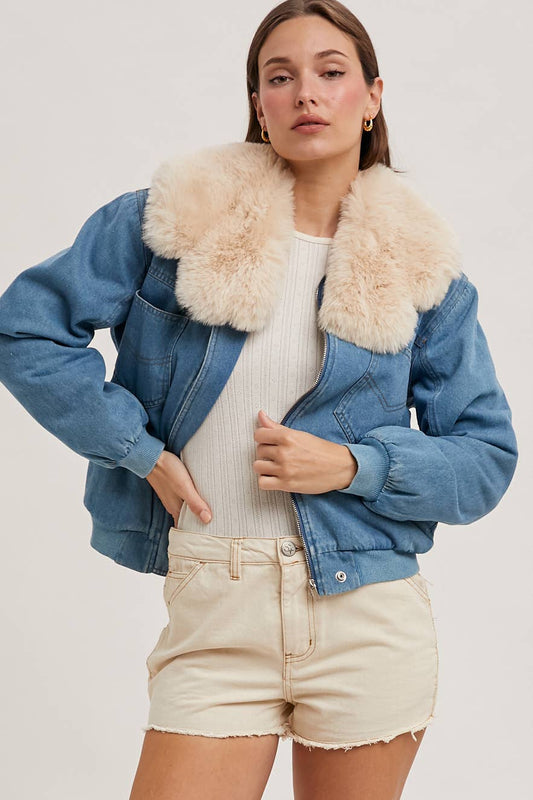 Faux Fur Denim Jacket