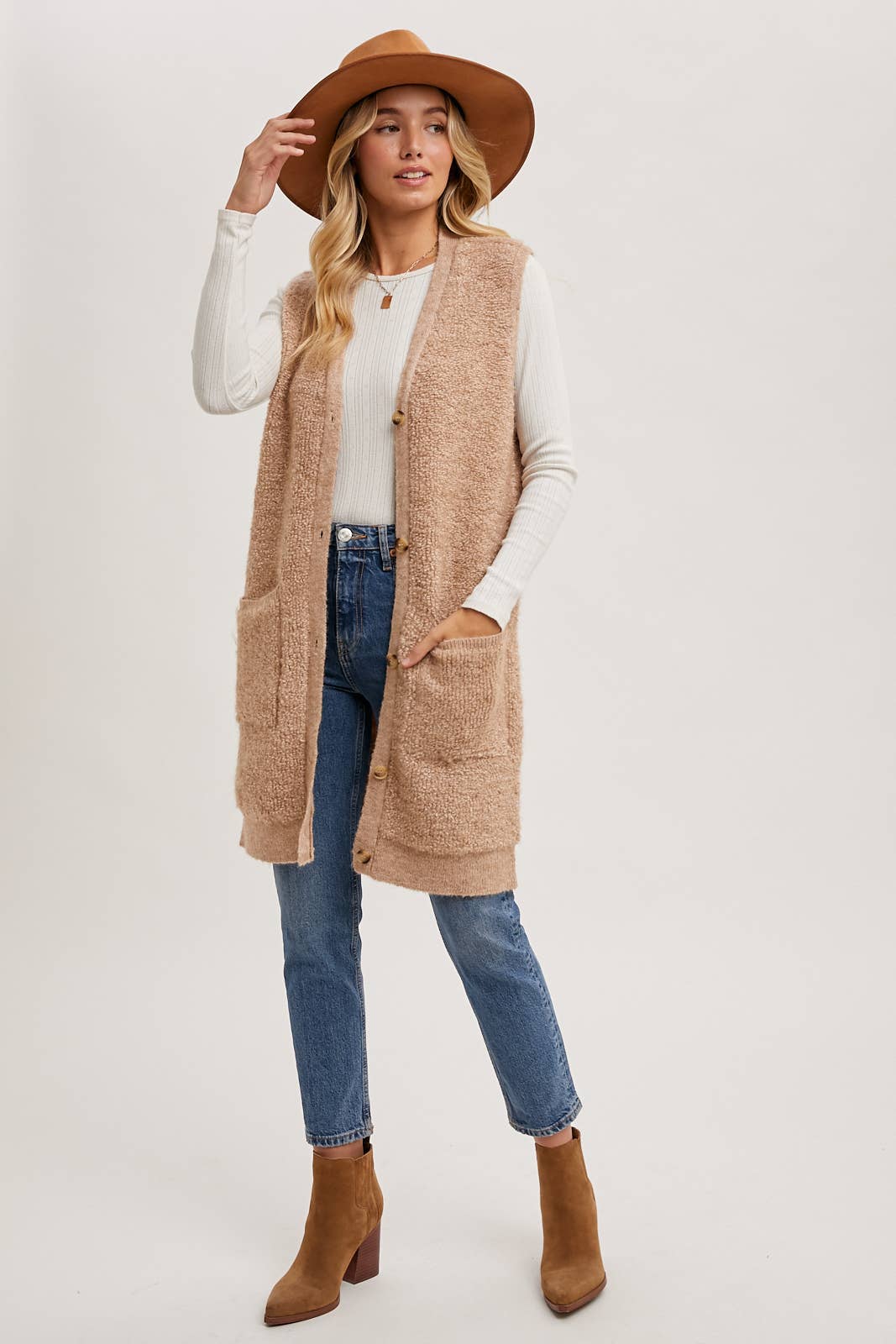 Teddy Knit Long Ling Vest