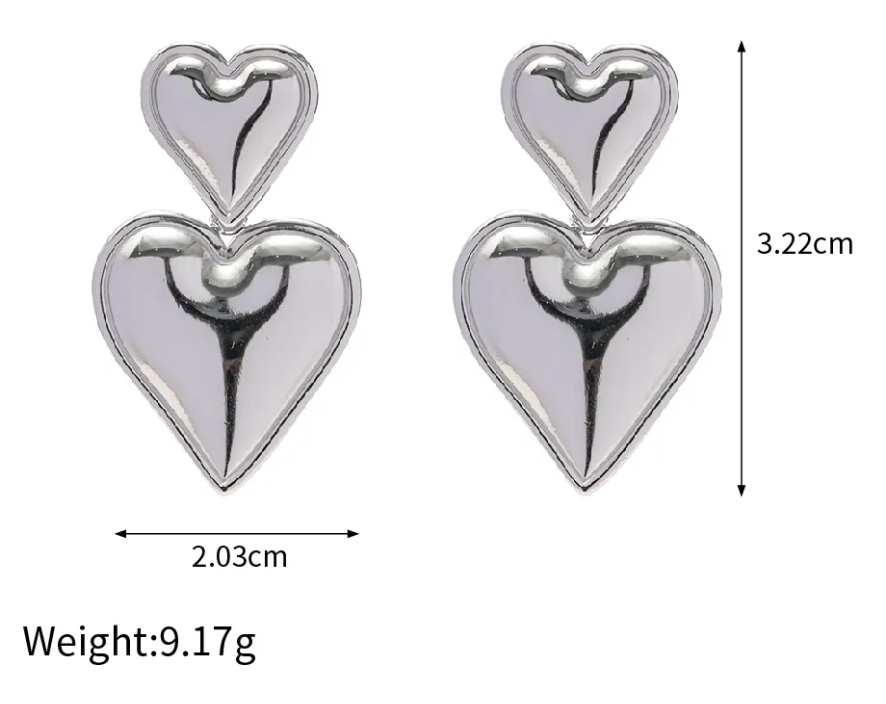 Heart Double Drop Stainless Steel Earring