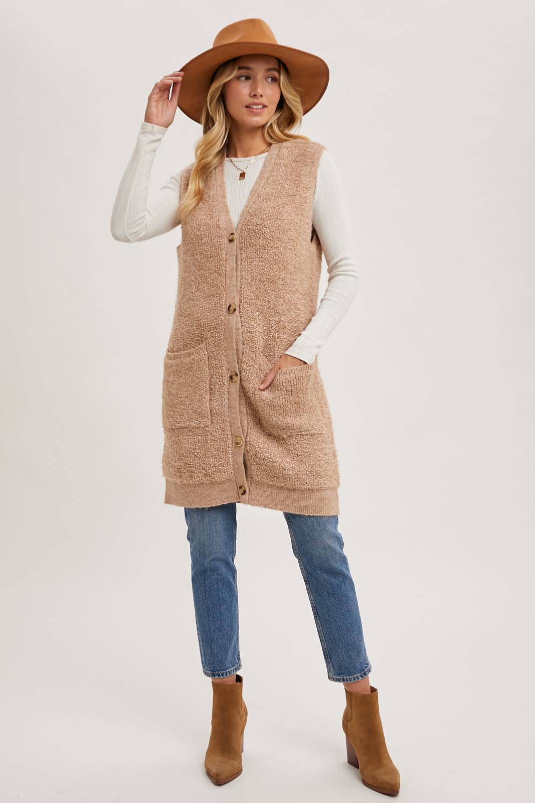 Teddy Knit Long Ling Vest