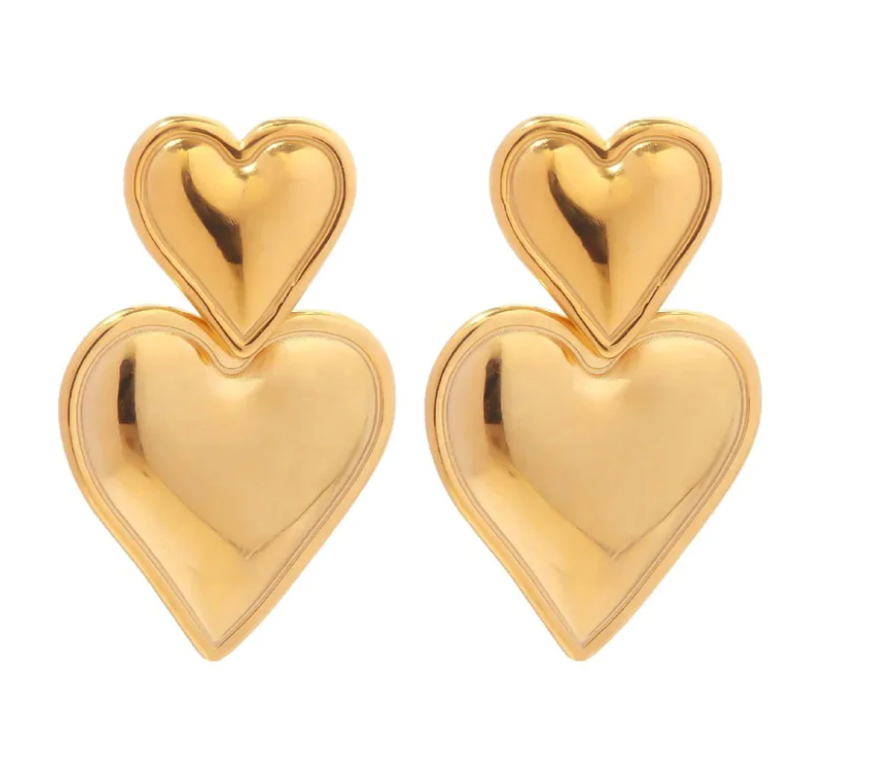 Heart Double Drop Stainless Steel Earring