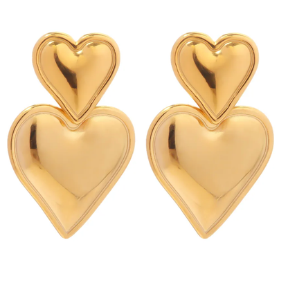 Heart Double Drop Stainless Steel Earring