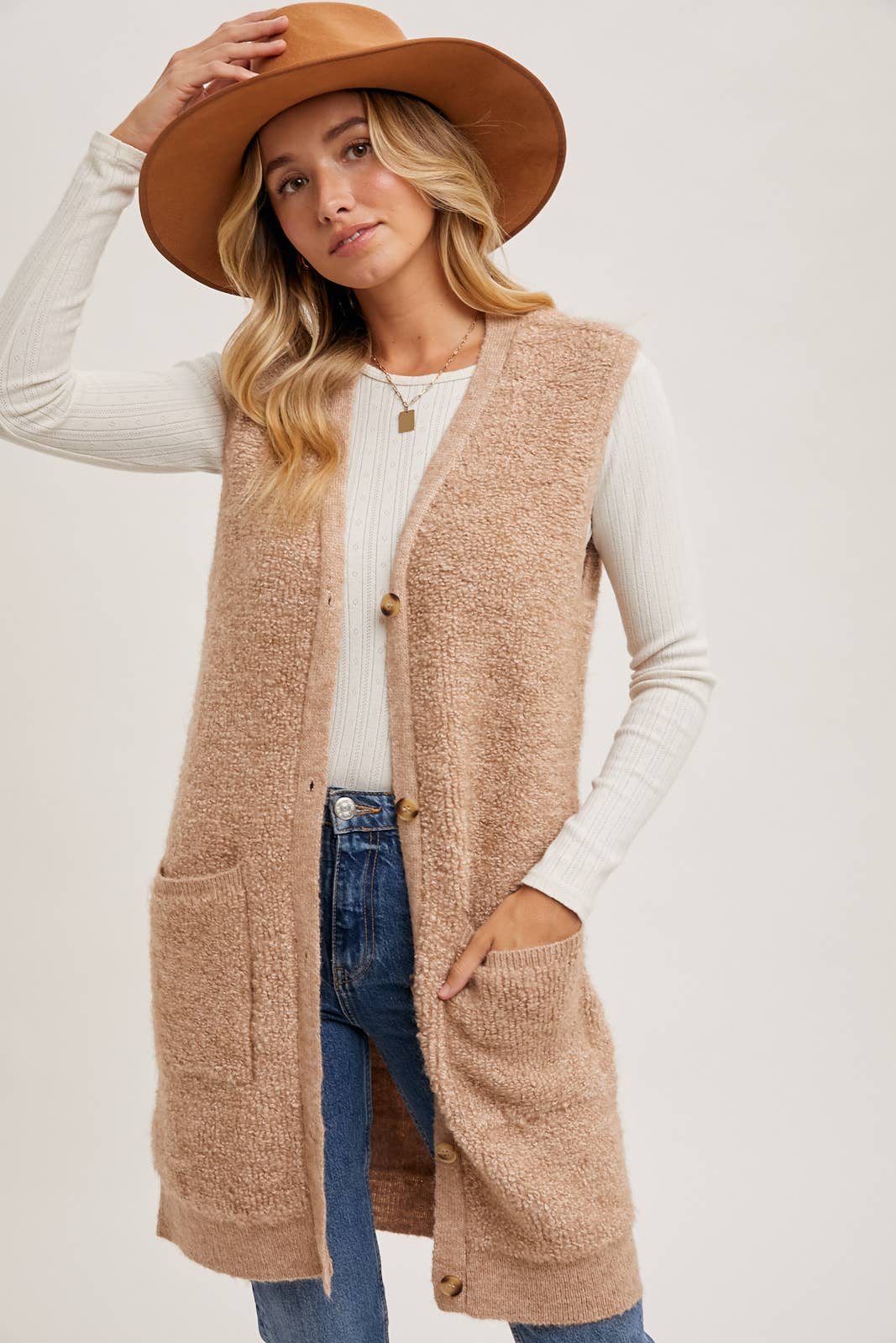 Teddy Knit Long Ling Vest