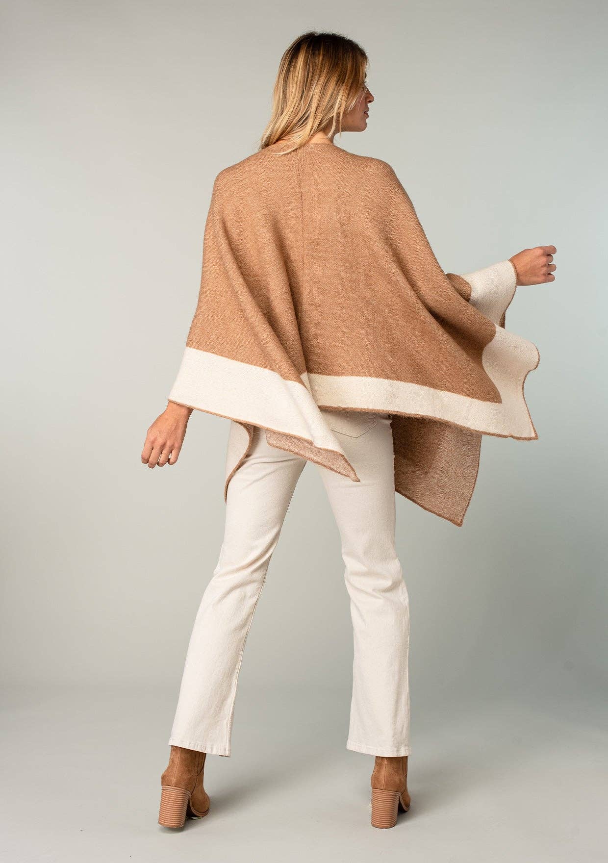 Relaxed Color Block Cape Cardigan Poncho