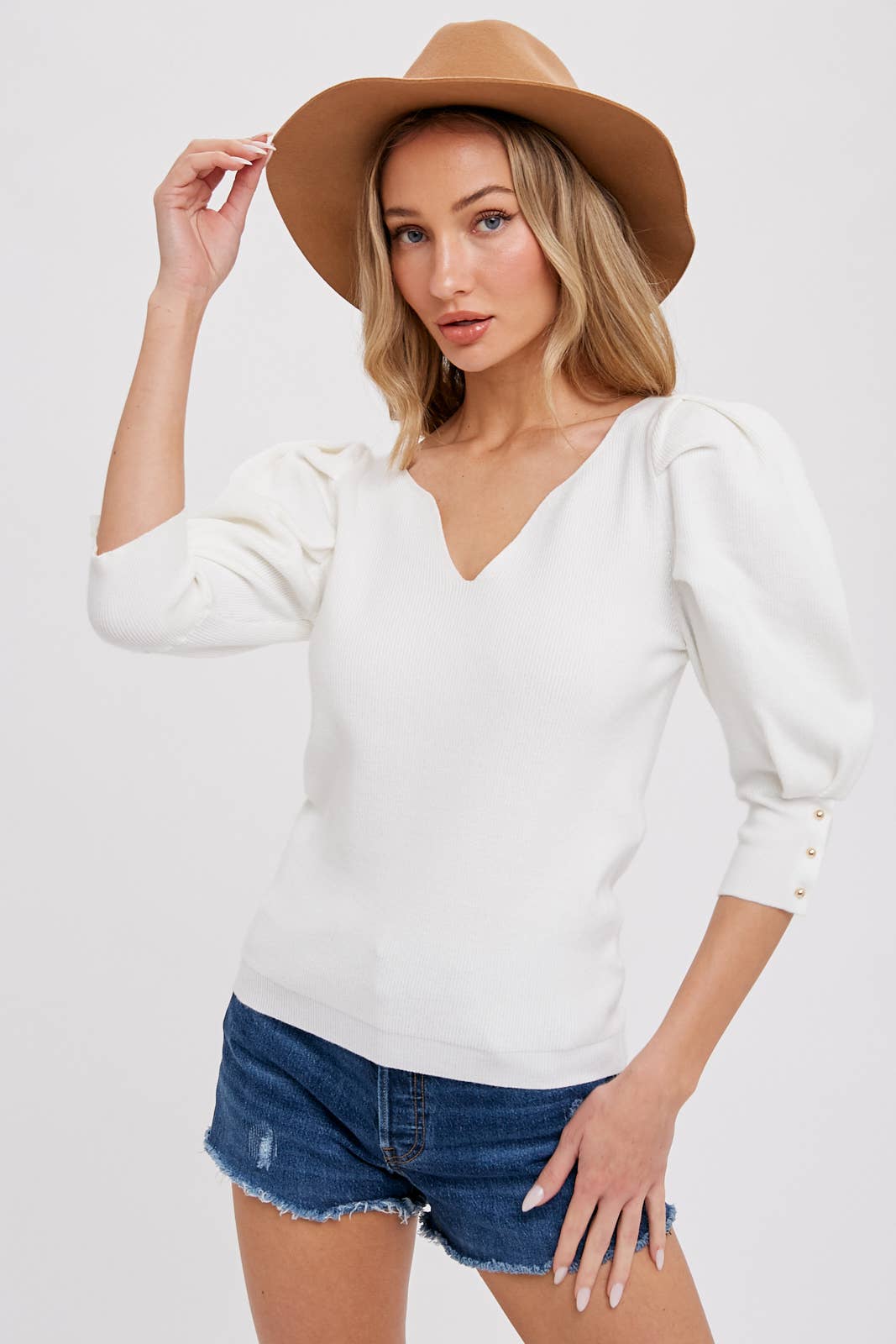 Puff Sleeve VNeck Sweater