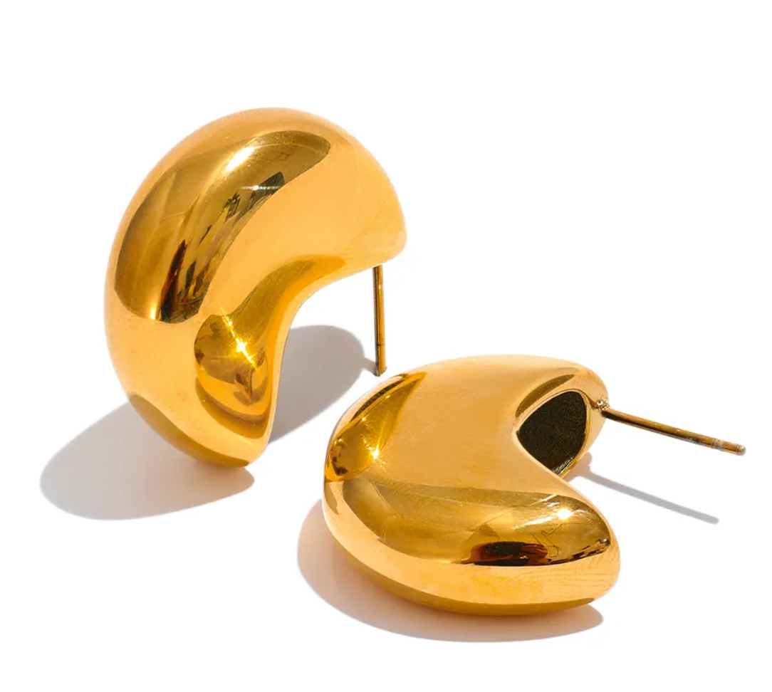 Crescent Hoop  Earring- Steel-Waterproof 14K