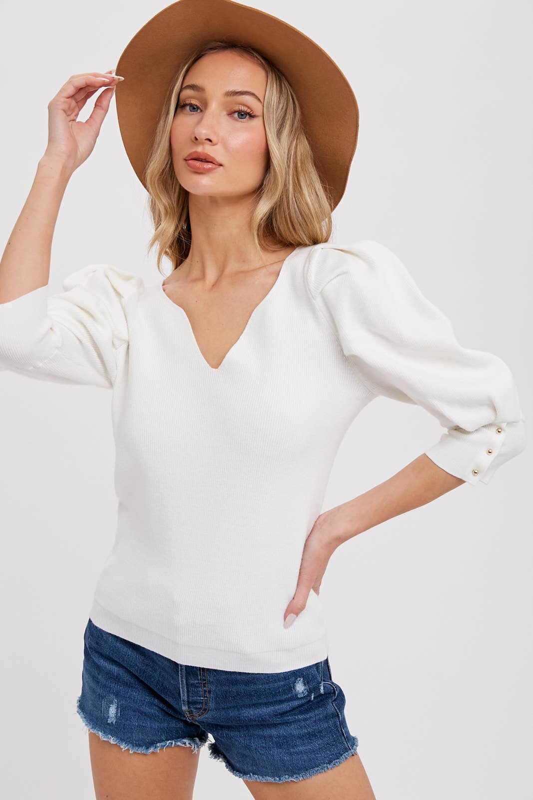 Puff Sleeve VNeck Sweater