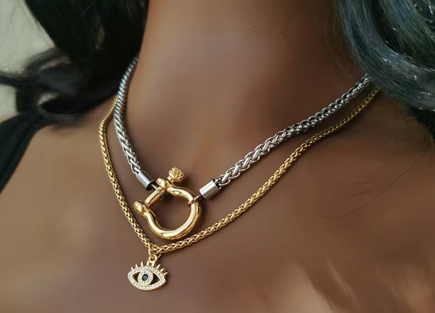 Carabiner Two Toned Horse Bit Necklace